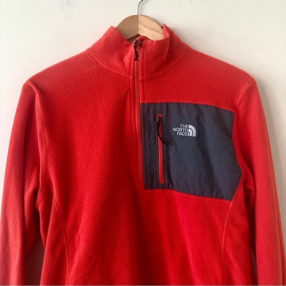 North Face Men’s Small Orange Quarter Zip Fleece Pullover - Picture 2 of 7